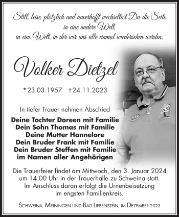 Traueranzeige von Volker Dietzel von Südthüringer Presse