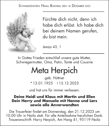 Traueranzeige von Meta Herpich von Frankenpost