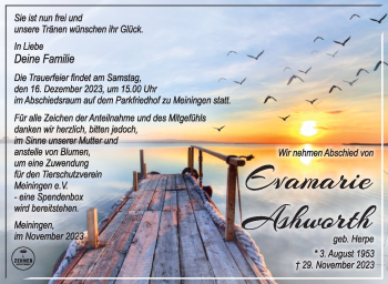 Traueranzeige von Evamaria Ashworth von Südthüringer Presse