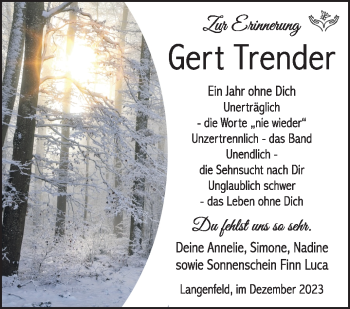 Traueranzeige von Gert Trender von Südthüringer Presse