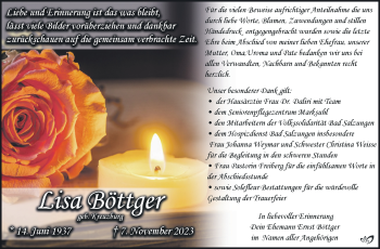 Traueranzeige von Lisa Böttger von Südthüringer Presse