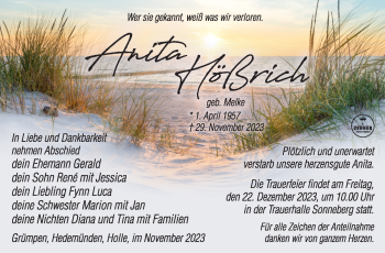 Traueranzeige von Anita Hößrich von Südthüringer Presse