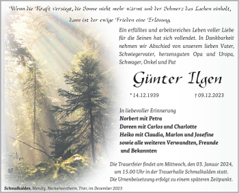Traueranzeige von Günter Ilgen von Südthüringer Presse