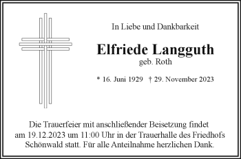 Traueranzeige von Elfriede Langguth von Frankenpost