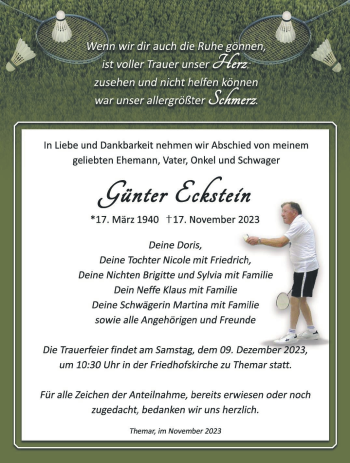 Traueranzeige von Günter Eckstein von Südthüringer Presse