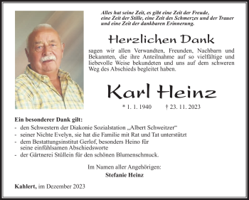 Traueranzeige von Karl Heinz von Südthüringer Presse