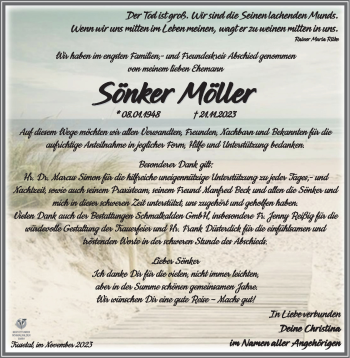 Traueranzeige von Sönker Möller von Südthüringer Presse
