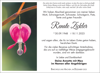 Traueranzeige von Renate Zickler von Südthüringer Presse