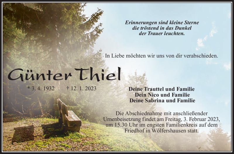  Traueranzeige für Günter Thiel vom 01.02.2023 aus Südthüringer Presse