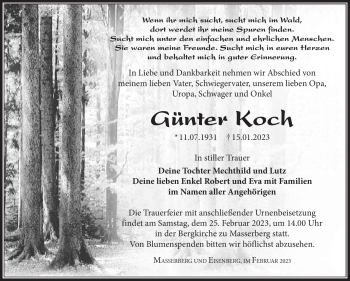 Traueranzeige von Günter Koch von Südthüringer Presse