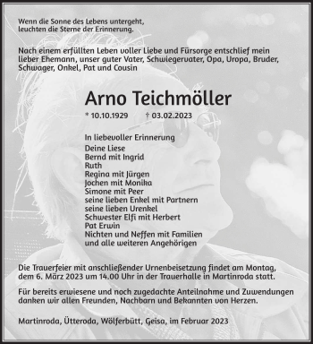 Traueranzeige von Arno Teichmöller von Südthüringer Presse
