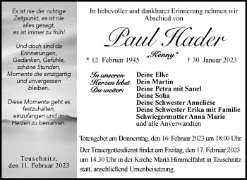 Traueranzeige von Paul Hader von Neue Presse Coburg