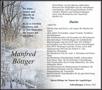 Traueranzeige von Manfred Böttger von Südthüringer Presse