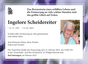 Traueranzeige von Ingelore Scheidereiter von Südthüringer Presse