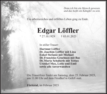 Traueranzeige von Edgar Löffler von Südthüringer Presse