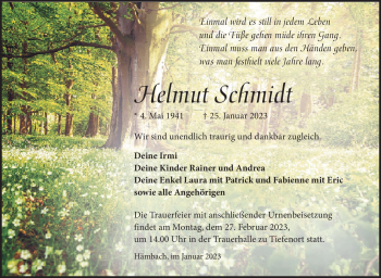 Traueranzeige von Helmut Schmidt von Südthüringer Presse