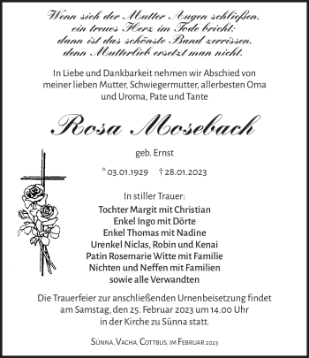 Traueranzeige von Rosa Mosebach von Südthüringer Presse