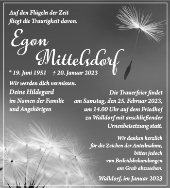 Traueranzeige von Egon Mittelsdorf von Südthüringer Presse
