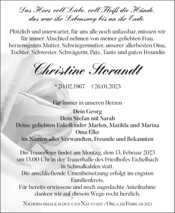 Traueranzeige von Christine Storandt von Südthüringer Presse