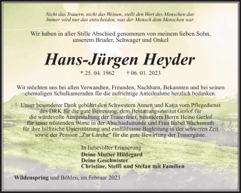 Traueranzeige von Hans-Jürgen Heyder von Südthüringer Presse