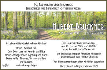 Traueranzeige von Hubert Brückner von Südthüringer Presse