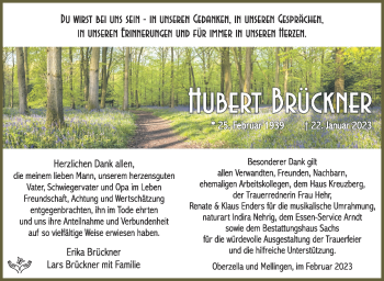 Traueranzeige von Hubert Brückner von Südthüringer Presse