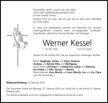 Traueranzeige von Werner Kessel von Neue Presse Coburg