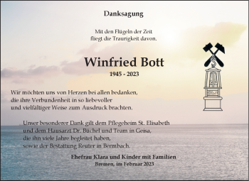 Traueranzeige von Winfried Bott von Südthüringer Presse