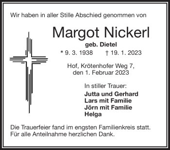 Traueranzeige von Margot Nickerl von Frankenpost