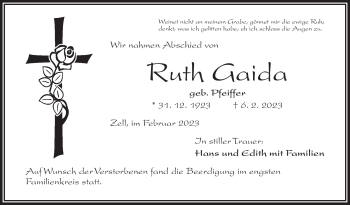 Traueranzeige von Ruth Gaida von Frankenpost