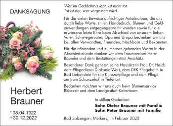 Traueranzeige von Herbert Brauner von Südthüringer Presse