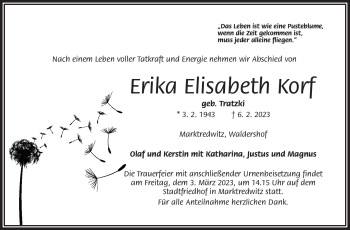 Traueranzeige von Erika Elisabeth Korf von Frankenpost