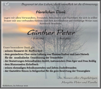 Traueranzeige von Günther Peter von Südthüringer Presse