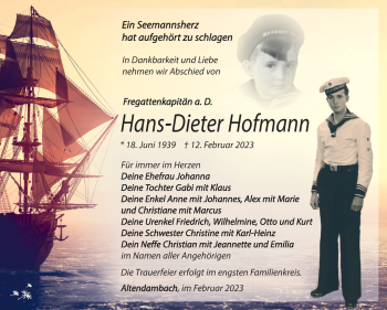 Traueranzeige von Hans-Dieter Hofmann von Südthüringer Presse