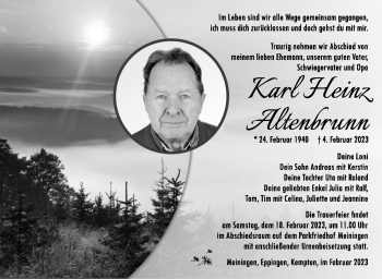 Traueranzeige von Karl Heinz Altenbrunn von Südthüringer Presse