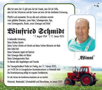 Traueranzeige von Winfried Schmidt von Südthüringer Presse