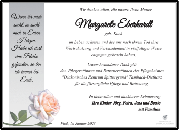 Traueranzeige von Margarete Eberhardt von Südthüringer Presse