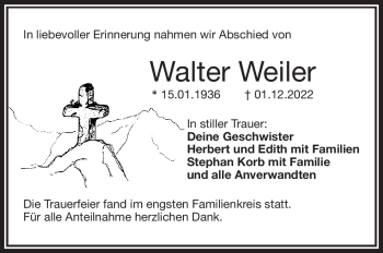 Traueranzeige von Walter Weiler von Frankenpost