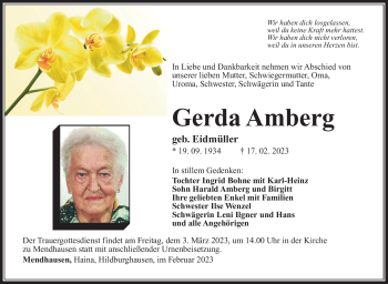 Traueranzeige von Gerda Amberg von Südthüringer Presse