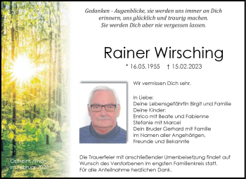 Traueranzeige von Rainer Wirsching von Südthüringer Presse