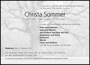 Traueranzeige von Christa Sommer von Neue Presse Coburg