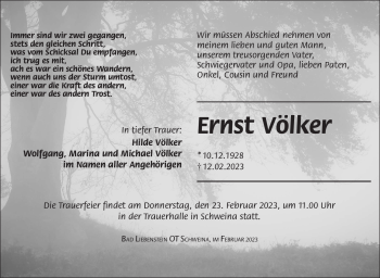 Traueranzeige von Ernst Völker von Südthüringer Presse