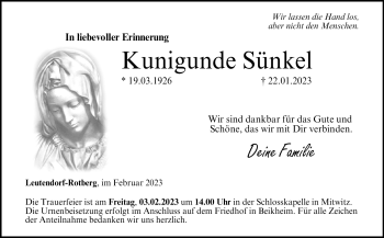 Traueranzeige von Kunigunde Sünkel von Neue Presse Coburg