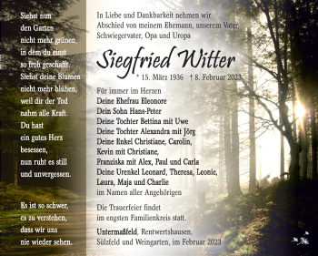 Traueranzeige von Siegfried Witter von Südthüringer Presse