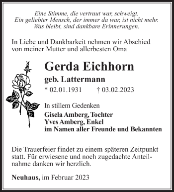 Traueranzeige von Gerda Eichhorn von Südthüringer Presse