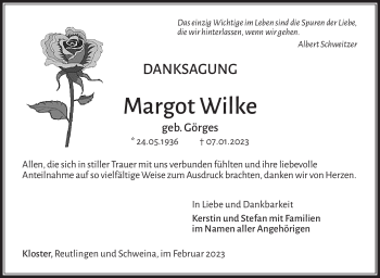 Traueranzeige von Margot Wilke von Südthüringer Presse