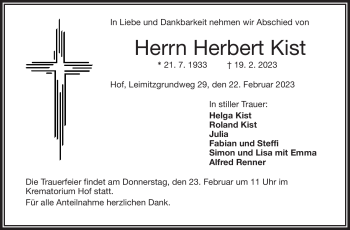 Traueranzeige von Herbert Kist von Frankenpost