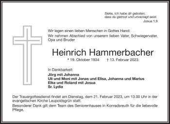 Traueranzeige von Heinrich Hammerbacher von Frankenpost
