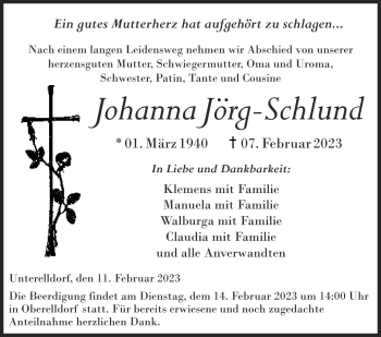 Traueranzeige von Johanna Jörg-Schlund von Neue Presse Coburg