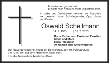 Traueranzeige von Oswald Schellmann von Frankenpost